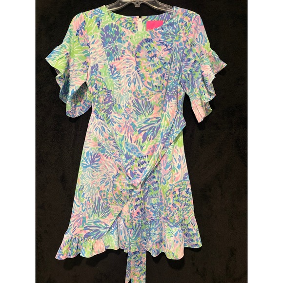Lilly Pulitzer Ruffle Sleeve Wrap Dress Floral Print‎ Colorful Size 2 - Picture 1 of 7